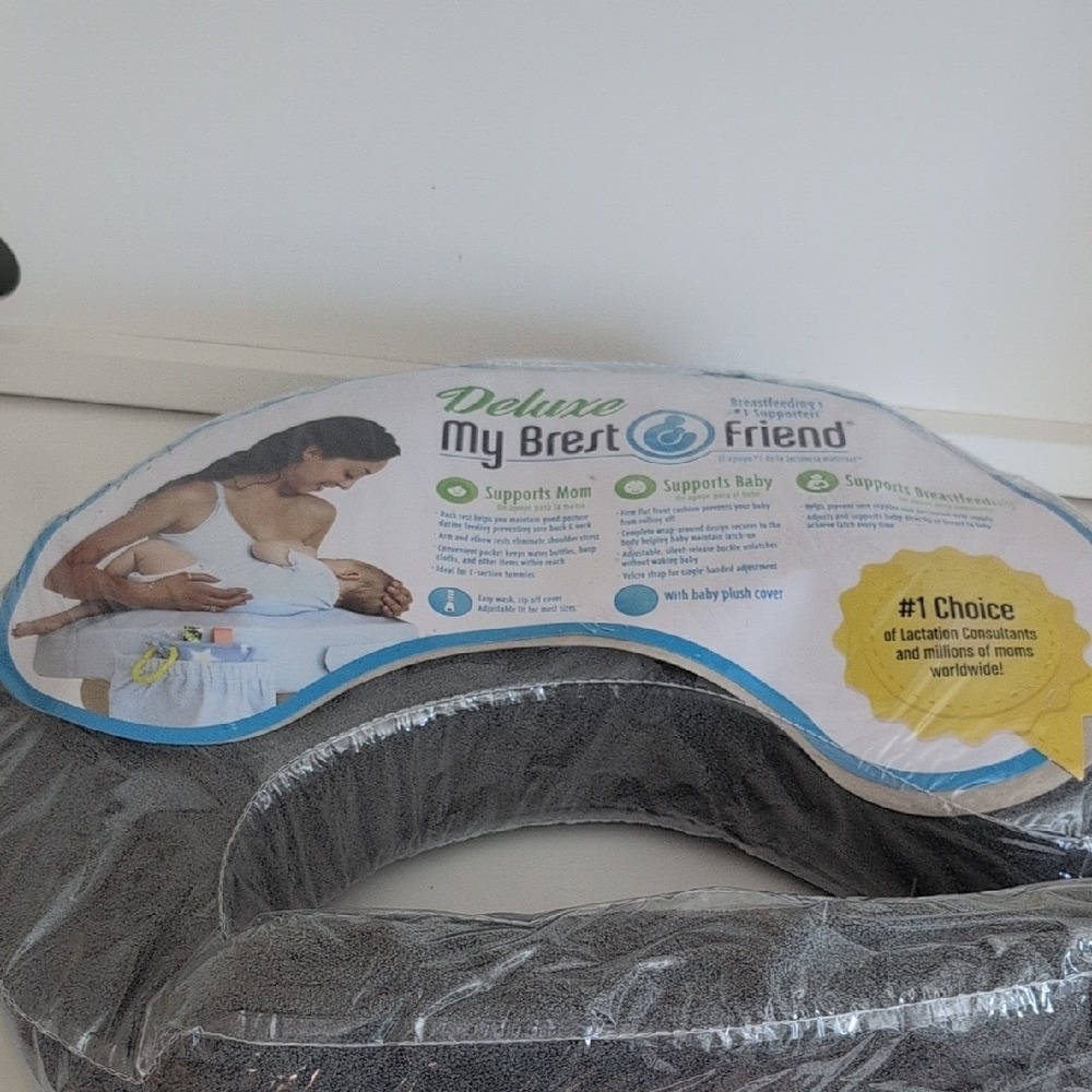 My Brest Friend Deluxe Nursing Pillow in Gray with Pocket, Adjustable Strap - Picture 2 of 16